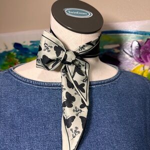 Butterfly Print Black and Cream Scarf Approx 34” X 3”